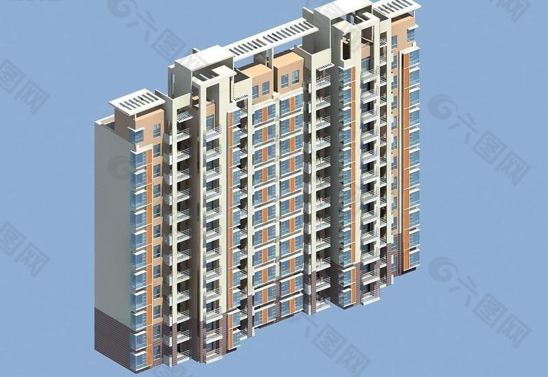十二层住宅板式楼3D模型