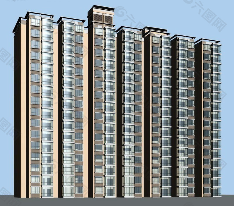 十六层板式联排住宅楼3d模型