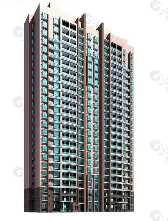 现代高层板式住宅楼模型