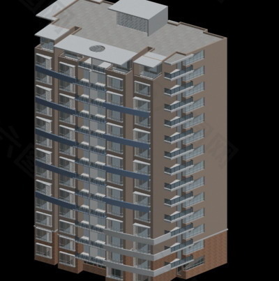 独栋板式小高层住宅楼模型