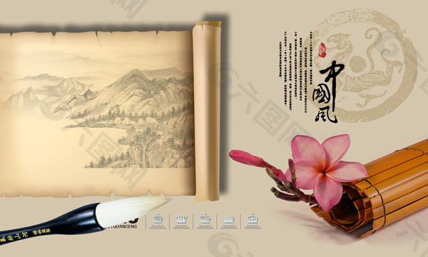 中国风古典画卷PSD素材