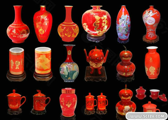 中国红艺术瓷器PSD素材