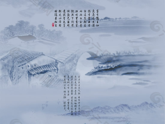 中国古典水墨国画艺术psd分层素材