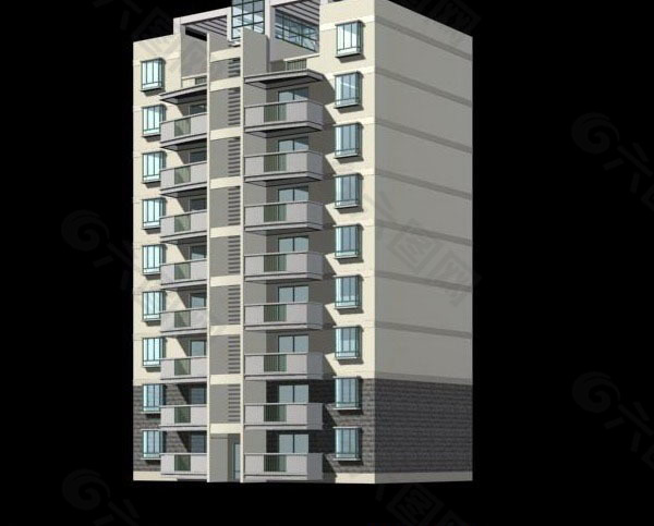 九层板式住宅楼模型
