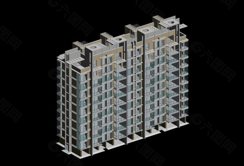 两联排多层塔式住宅楼3D模型