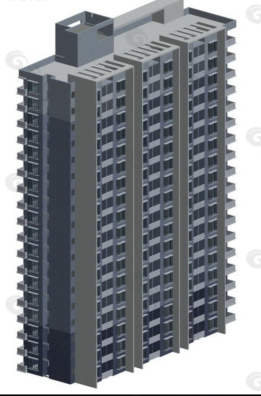 双联排高层住宅楼建筑3D模型