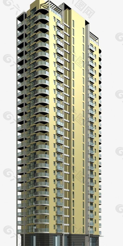 现代对称塔式高层住宅楼模型