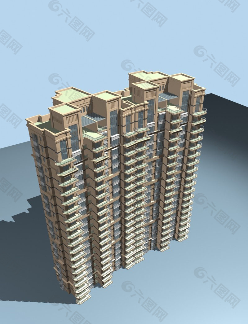 高层塔式双联住宅楼俯视效果模型
