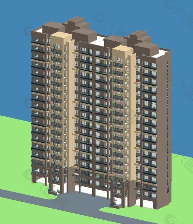 高层板式双联住宅楼3d模型