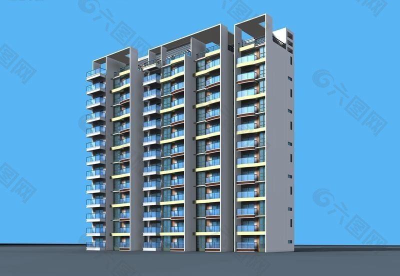框架顶高层板式住宅楼3D模型