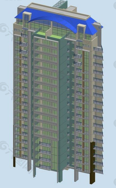 现代楼顶造型高层住宅楼3D模型