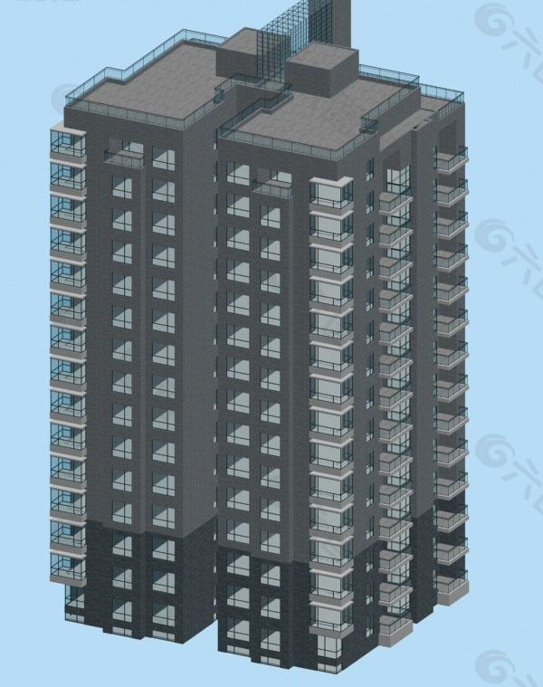 独栋高层住宅塔式楼建筑3D模型