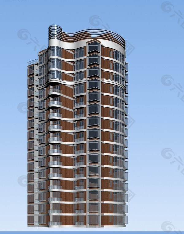 独栋高层住宅建筑3D模型设计