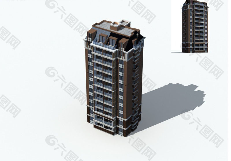 高层别墅塔式住宅楼建筑3D模型