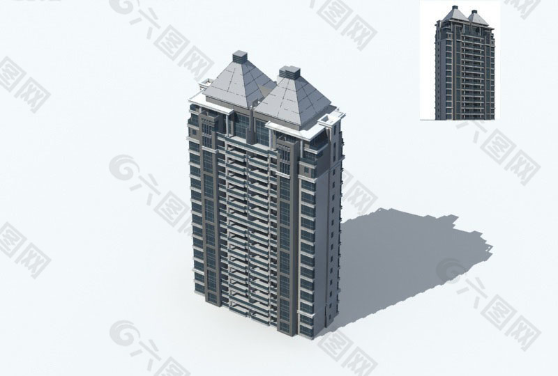 独栋现代高层住宅区建筑3D模型设计