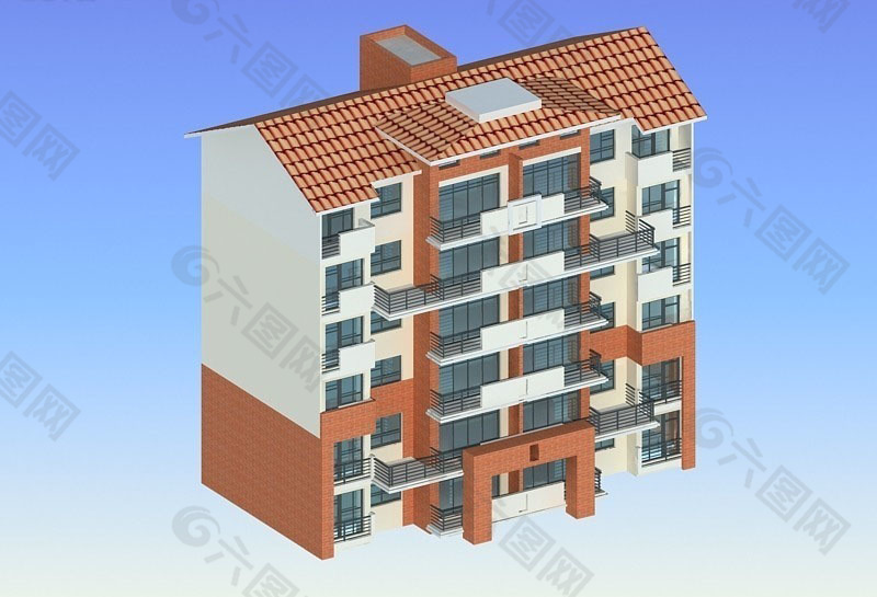 独栋现代多层住宅区3D模型设计