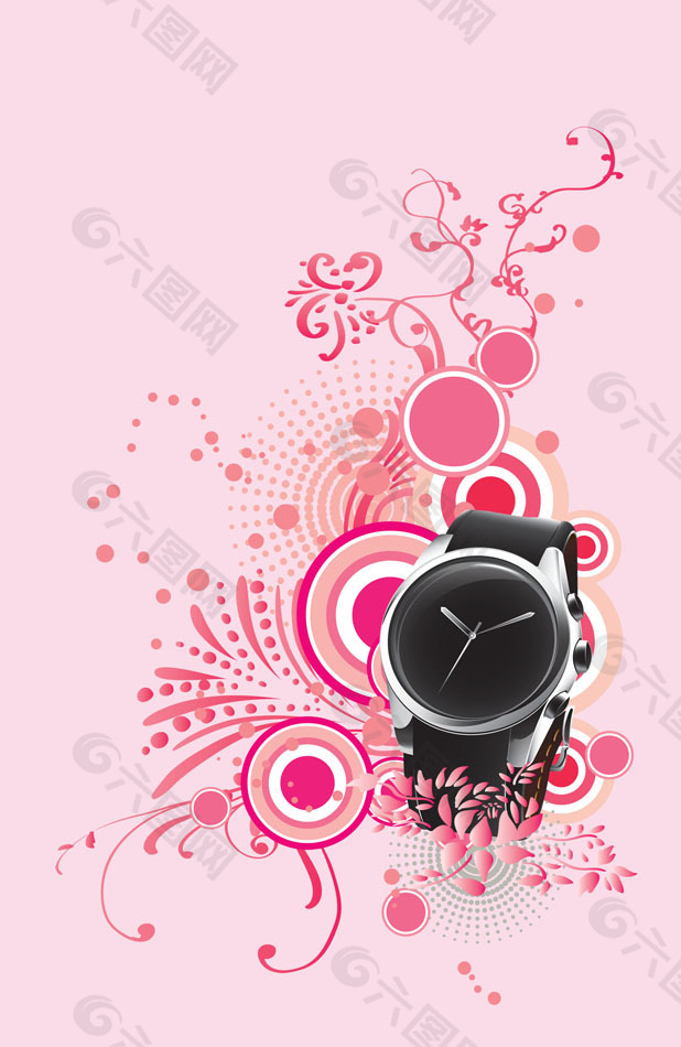 黑色款手表与时尚花纹   炫彩时尚 圆环