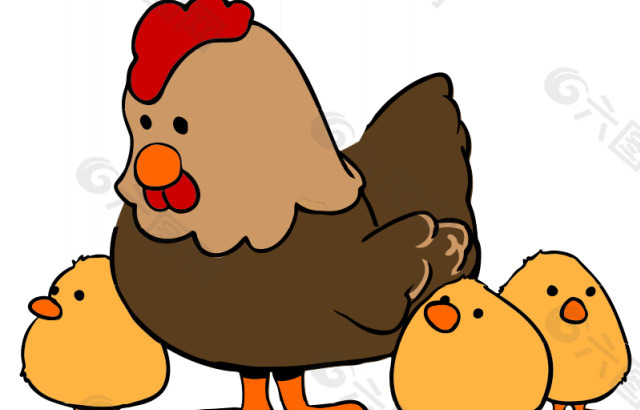 母鸡和小鸡的卡通风格