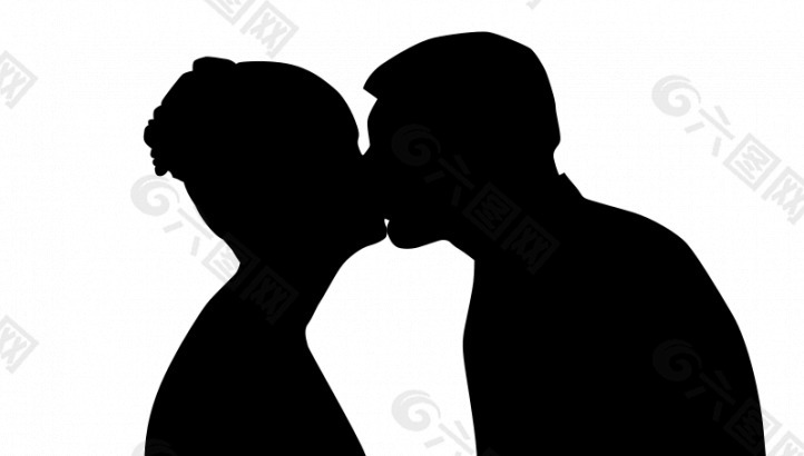 年轻的情侣接吻的矢量图形的轮廓