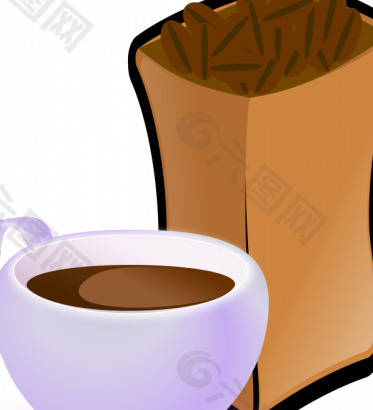 与咖啡豆袋咖啡杯矢量图像的紫色