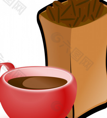 与咖啡豆袋咖啡杯矢量图像的红色