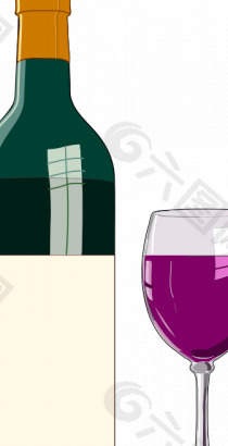 在矢量图形的红酒瓶和玻璃