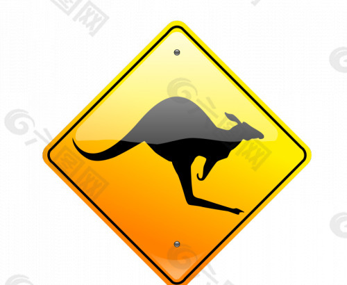 袋鼠的道路警示标志矢量图