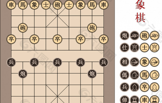 中国象棋的棋盘图像矢量