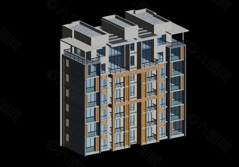 六层板式住宅建筑3D模型