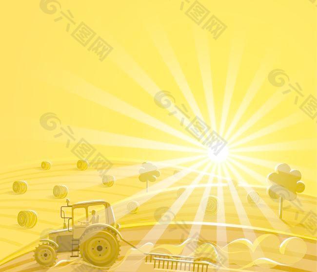 金色麦田阳光拖拉机
