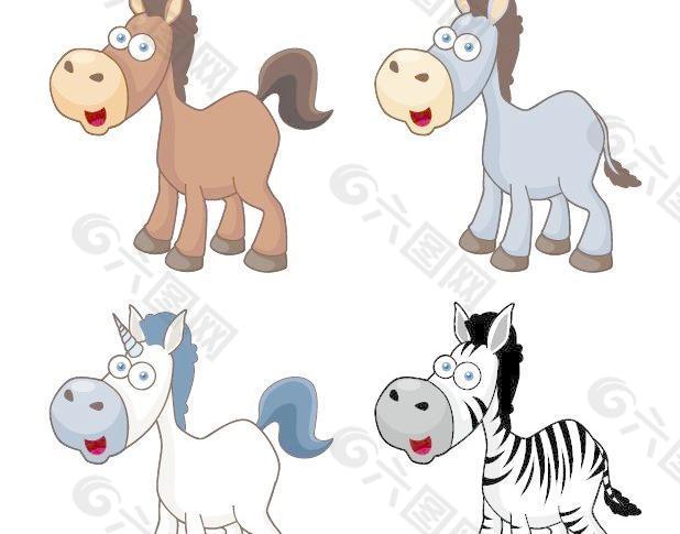 卡通马horse搞笑动作矢量素材