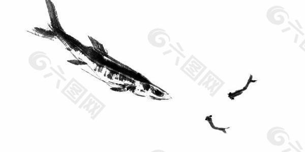水墨鱼动物图片PSD素材
