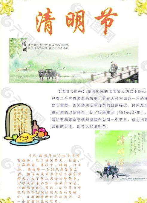 清明节习俗文化展板矢量素材