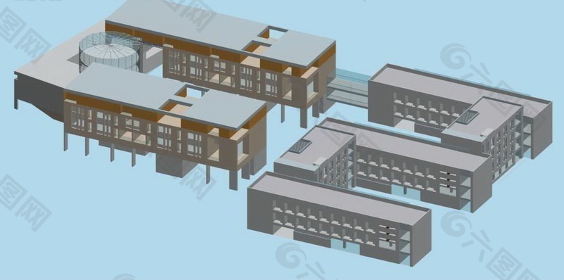 3D现代学校建筑群模型设计