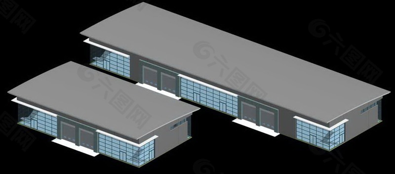 平顶厂房建筑群3D模型设计