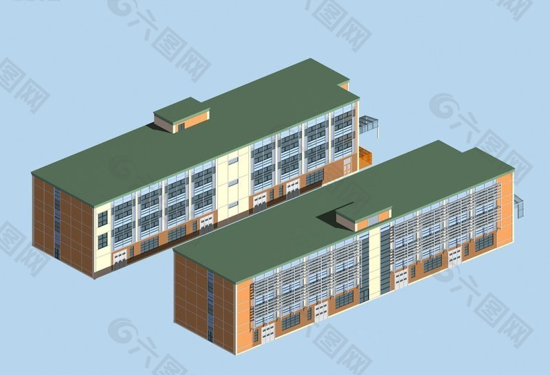 多层厂房建筑群3D模型