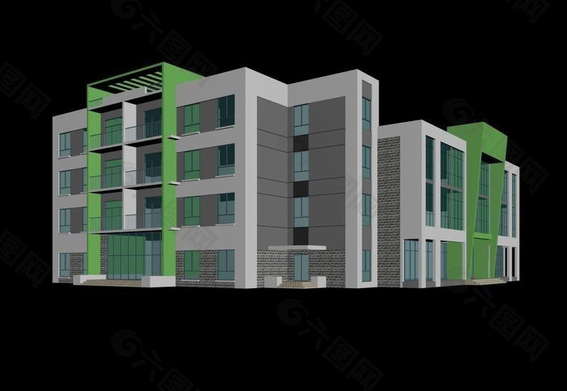 绿色小区住宅建筑3d效果图