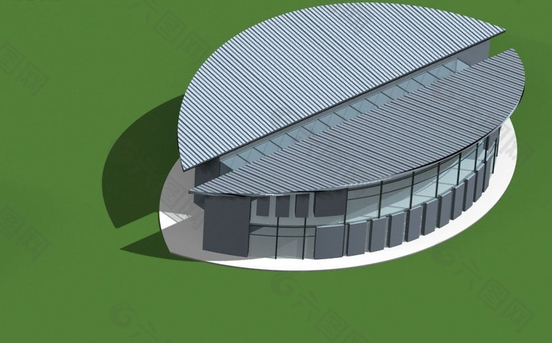 对称半圆形建筑3d效果图