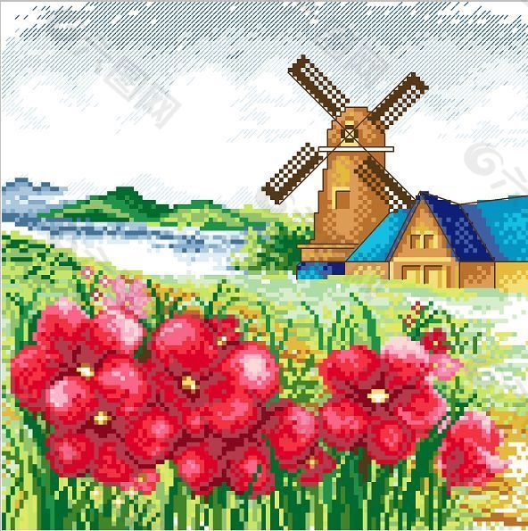 韩国风景之春十字绣图片