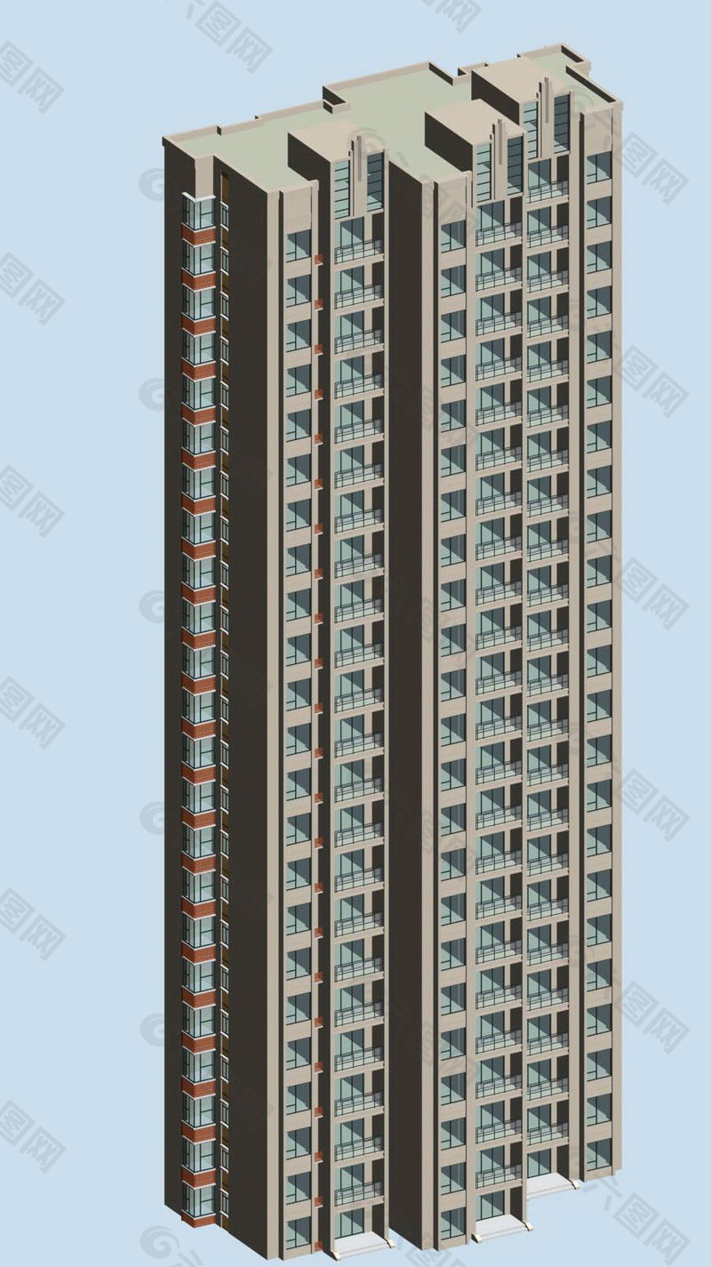 独栋柱形高层住宅建筑3D模型