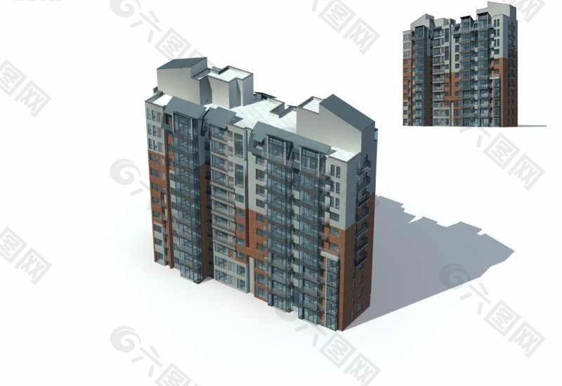 现代小高层住宅建筑3D模型