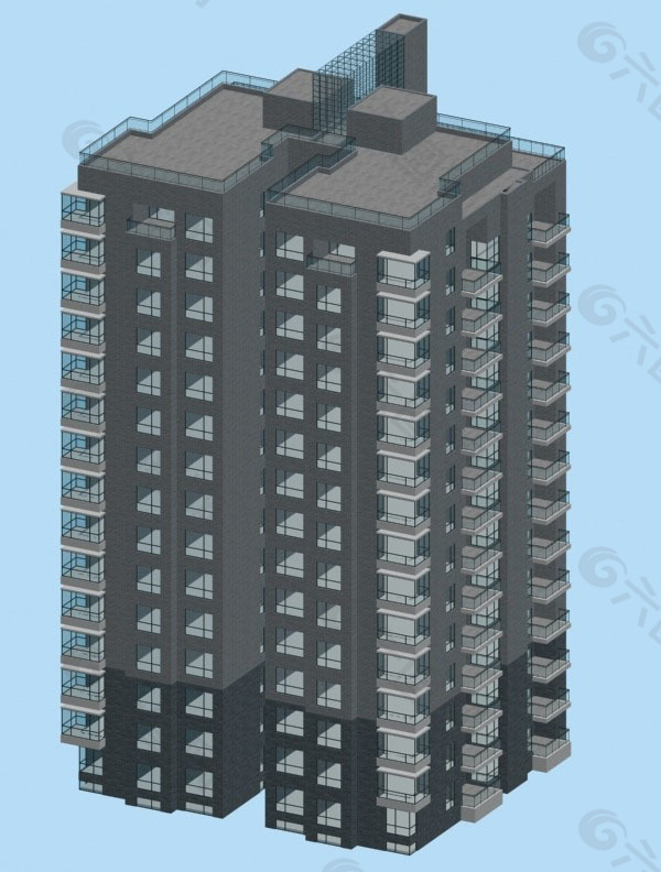 灰色高层住宅建筑3D模型