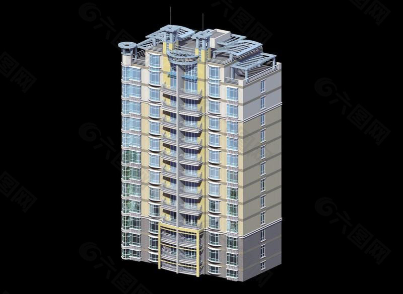 小高层板式住宅楼3D模型