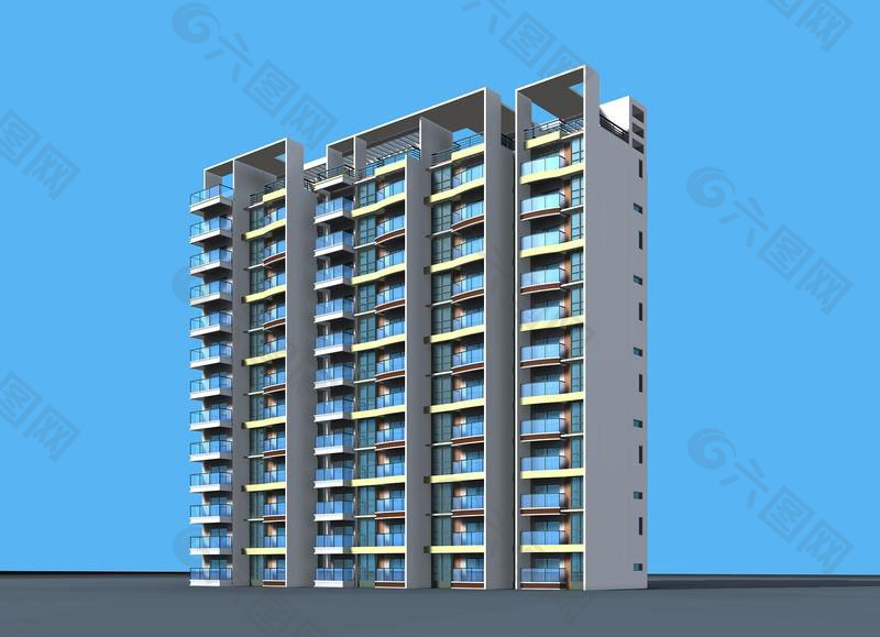 3D高层板式住宅楼模型