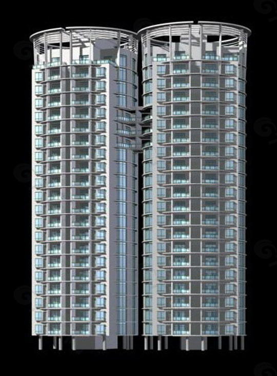 圆形楼顶高层住宅建筑3D模型