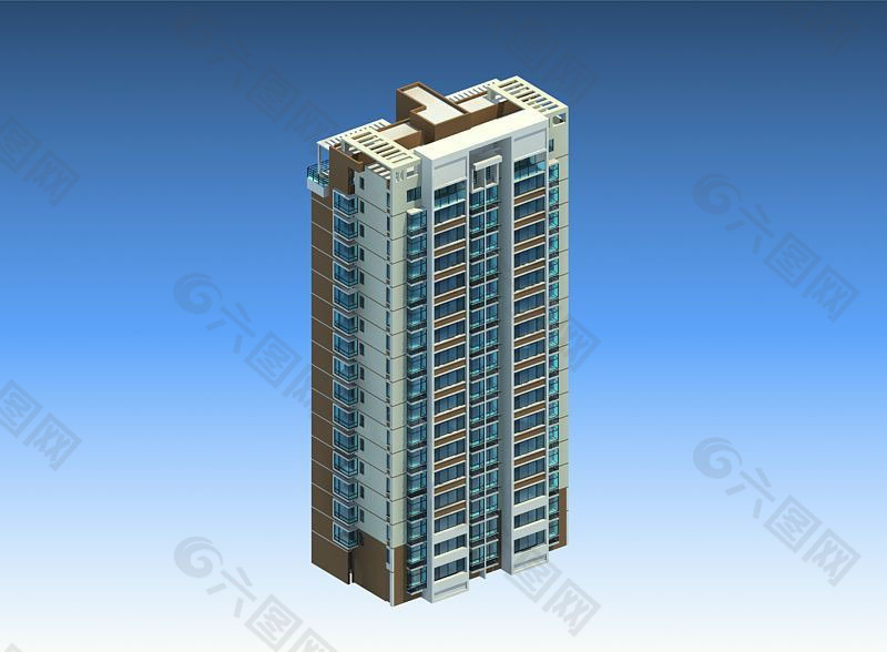 独栋高层住宅建筑3D模型