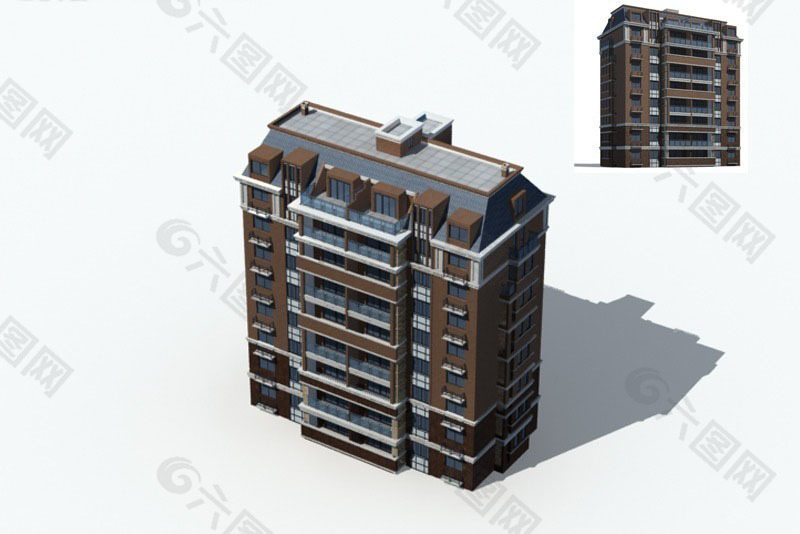 现代屋檐式高层住宅建筑3D模型