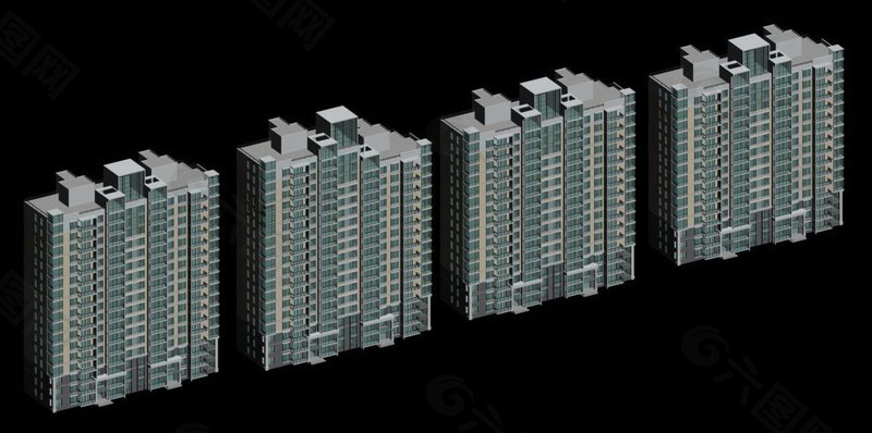 凸屋顶高层住宅建筑3D模型