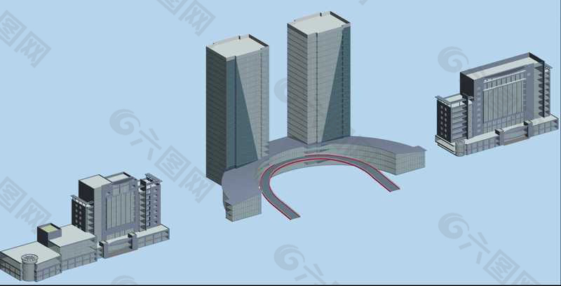 弧形和立柱形建筑规划3D模型