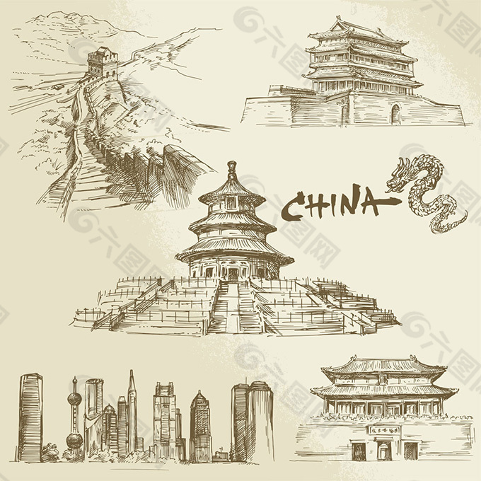 中国著名建筑插画